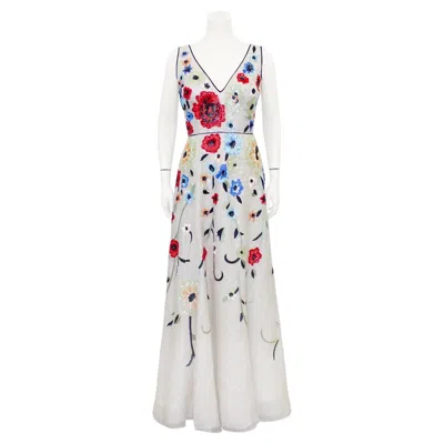 Pre-owned Dennis Basso Late 2010s  Floral Beaded Gown In Gray