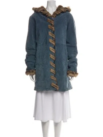 Pre-owned Dennis Basso Leather Coat In Blue