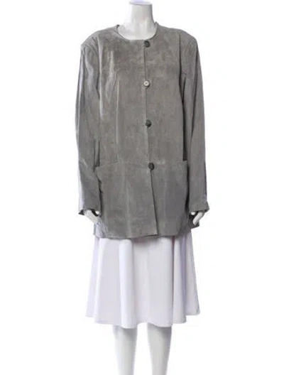 Pre-owned Dennis Basso Leather Coat In Gray