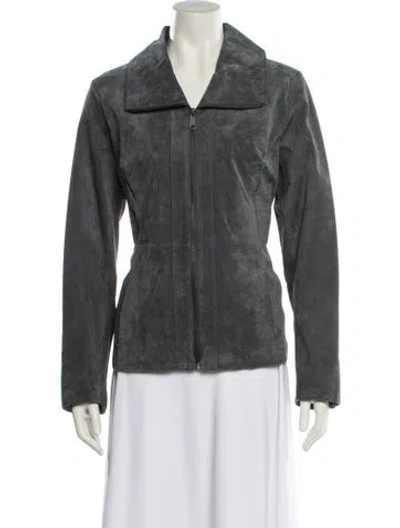 Pre-owned Dennis Basso Leather Denim Jacket In Gray