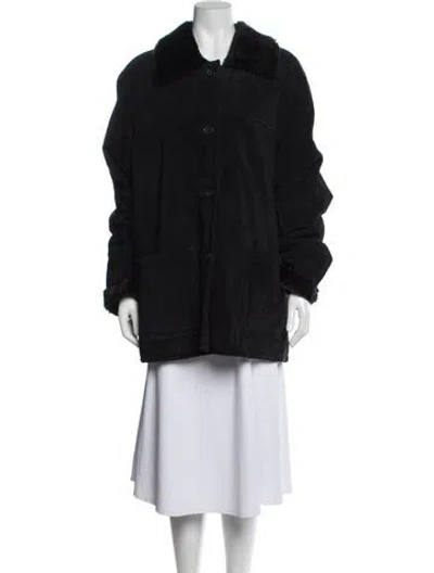Pre-owned Dennis Basso Leather Faux Fur Coat In Black