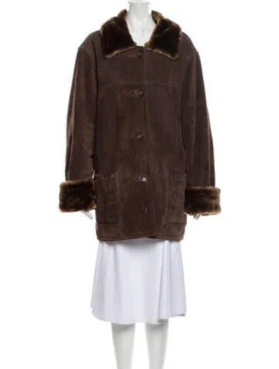 Pre-owned Dennis Basso Leather Faux Fur Coat In Brown