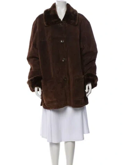 Pre-owned Dennis Basso Leather Faux Fur Coat In Brown