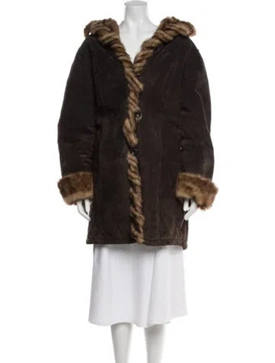 Pre-owned Dennis Basso Leather Faux Fur Coat In Brown