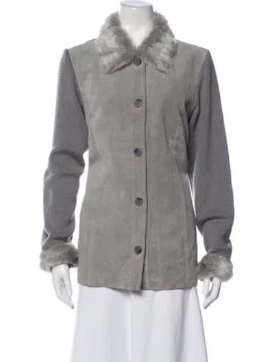 Pre-owned Dennis Basso Leather Jacket In Grey