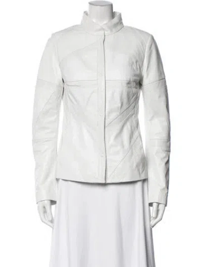 Pre-owned Dennis Basso Leather Jacket In White