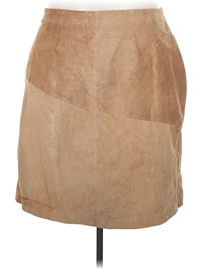 Pre-owned Dennis Basso Leather Skirt In Tan