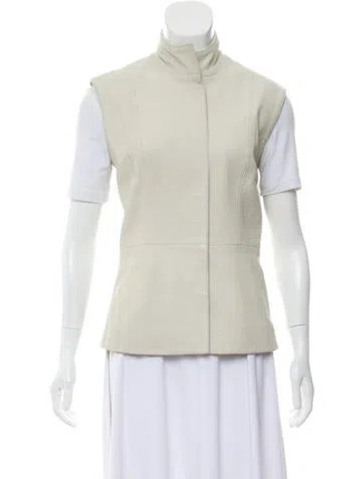 Pre-owned Dennis Basso Mock Neck Leather Vest In Neutral