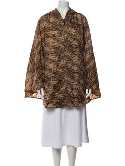 Pre-owned Dennis Basso Nylon Animal Print Jacket In Brown