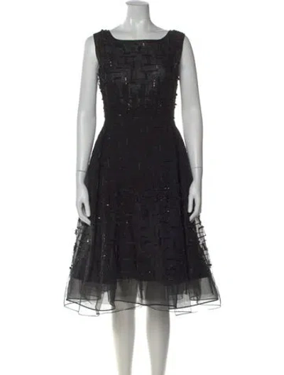 Pre-owned Dennis Basso Patterned Midi Length Dress In Black
