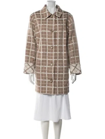 Pre-owned Dennis Basso Plaid Print Coat In Neutral
