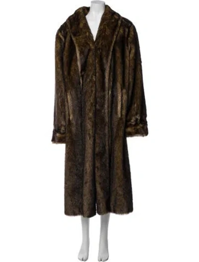 Pre-owned Dennis Basso Printed Faux Fur Coat In Brown