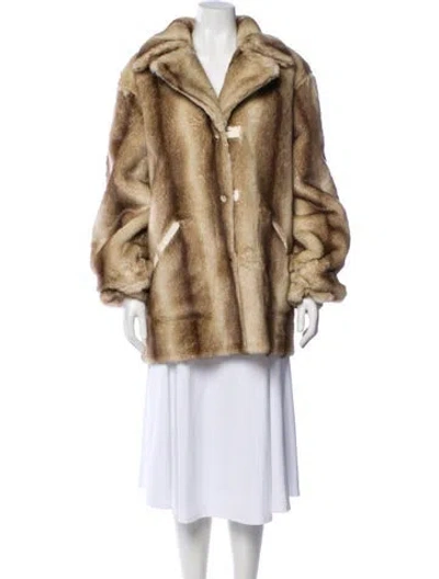 Pre-owned Dennis Basso Printed Faux Fur Coat In Brown