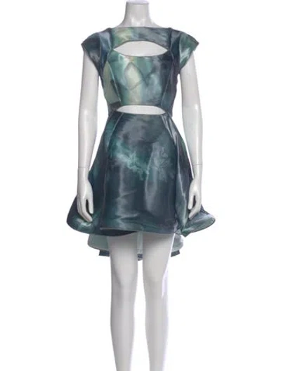 Pre-owned Dennis Basso Printed Mini Dress In Blue