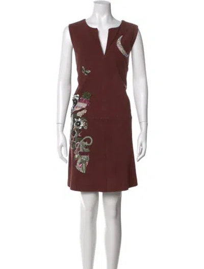 Pre-owned Dennis Basso Printed Mini Dress In Brown
