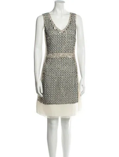 Pre-owned Dennis Basso Printed Mini Dress In Neutral