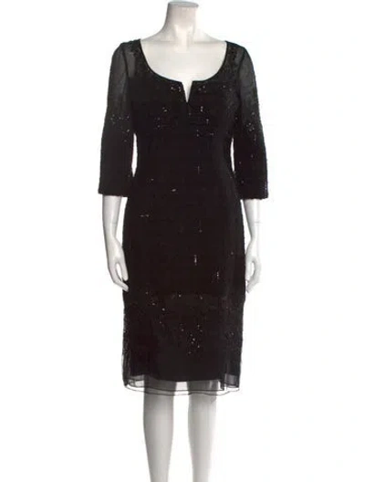 Pre-owned Dennis Basso Scoop Neck Knee-length Dress In Black