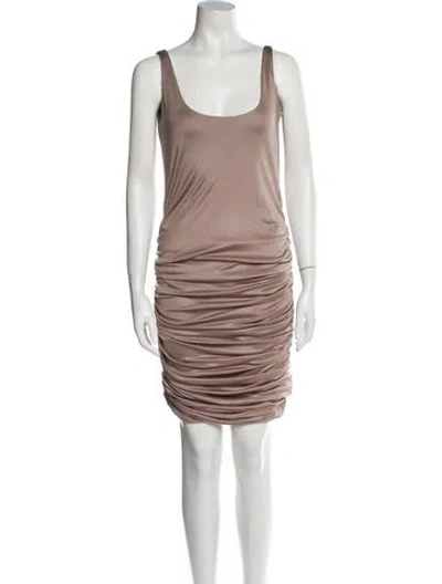 Pre-owned Dennis Basso Scoop Neck Knee-length Dress In Neutral