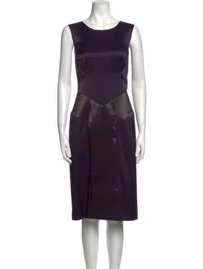 Pre-owned Dennis Basso Scoop Neck Midi Length Dress In Purple