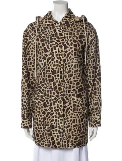 Pre-owned Dennis Basso Silk Animal Print Coat In Brown