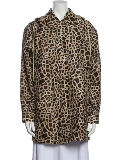 Pre-owned Dennis Basso Silk Animal Print Faux Fur Coat In Brown