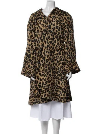 Pre-owned Dennis Basso Silk Animal Print Faux Fur Coat In Brown