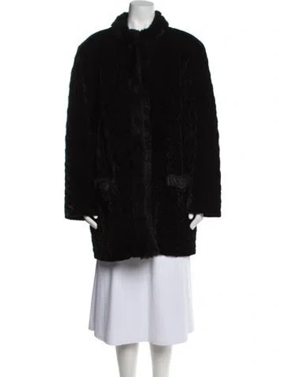 Pre-owned Dennis Basso Silk Faux Fur Coat In Black