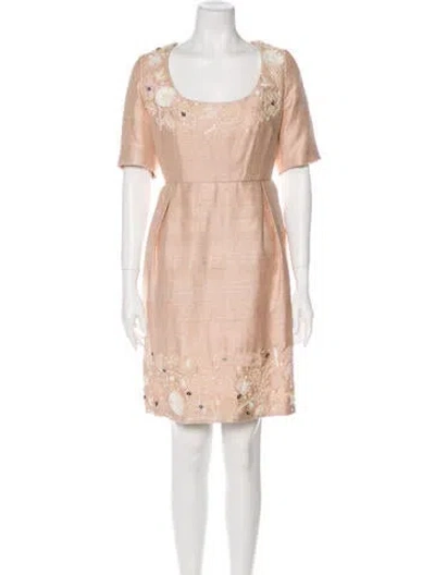 Pre-owned Dennis Basso Silk Knee-length Dress In Neutral