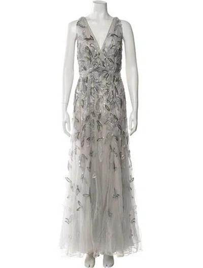 Pre-owned Dennis Basso Silk Long Dress In Gray