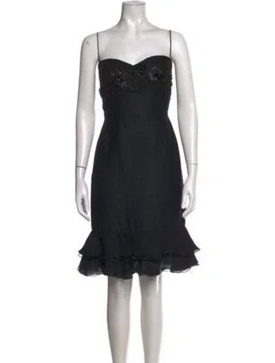 Pre-owned Dennis Basso Silk Mini Dress In Black