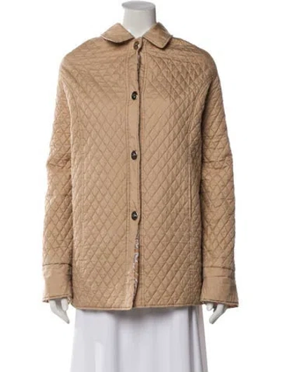 Pre-owned Dennis Basso Silk Plaid Print Puffer Jacket In Neutral