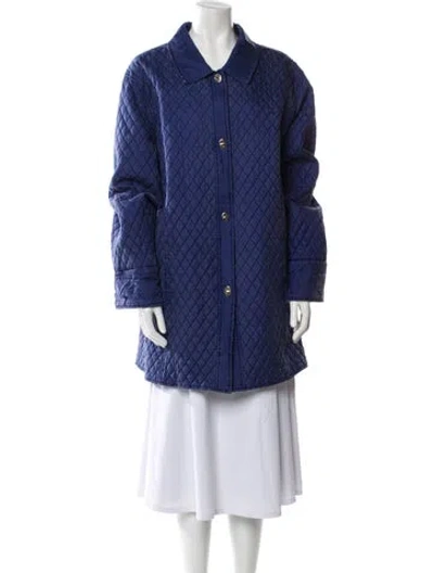 Pre-owned Dennis Basso Silk Tweed Pattern Coat In Blue