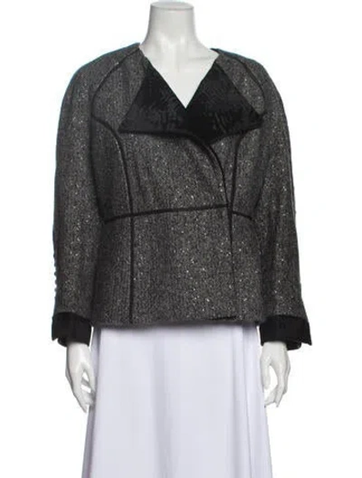 Pre-owned Dennis Basso Silk Tweed Pattern Evening Jacket In Black