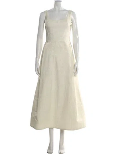 Pre-owned Dennis Basso Square Neckline Long Dress In Neutral