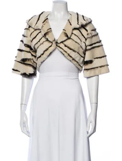 Pre-owned Dennis Basso Striped Faux Fur Jacket In Neutrals