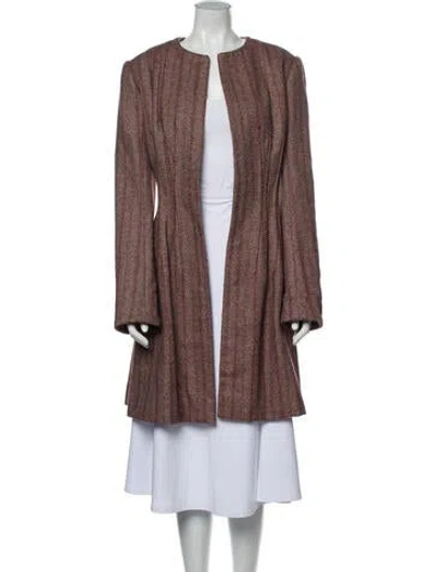 Pre-owned Dennis Basso Tweed Pattern Coat In Burgundy