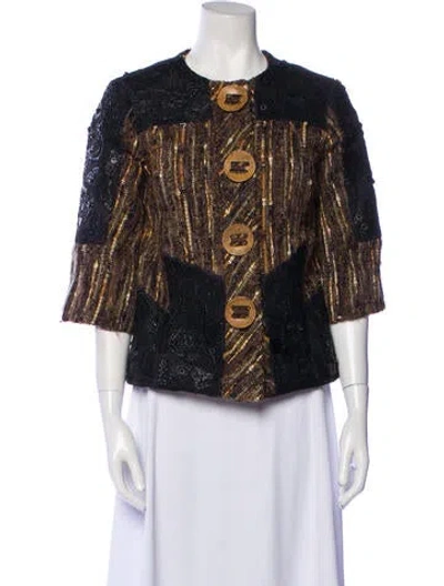 Pre-owned Dennis Basso Tweed Pattern Evening Jacket In Brown