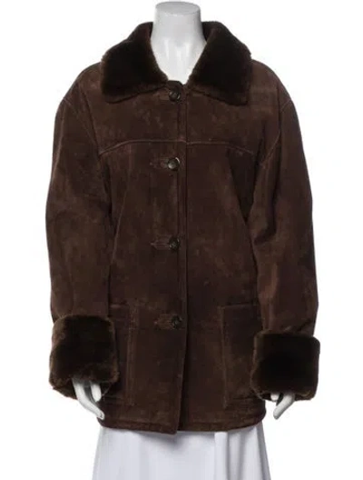 Pre-owned Dennis Basso Vintage Leather Faux Fur Coat In Brown