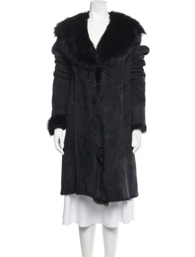 Pre-owned Dennis Basso Vintage Shearling Faux Fur Coat In Black