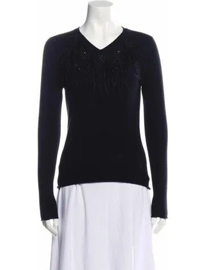 Pre-owned Dennis Basso V-neck Sweater In Black