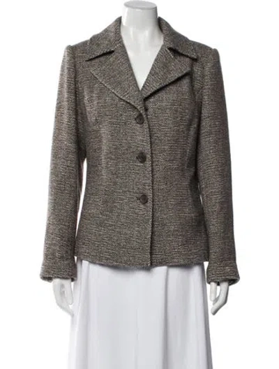Pre-owned Dennis Basso Wool Tweed Pattern Blazer In Brown