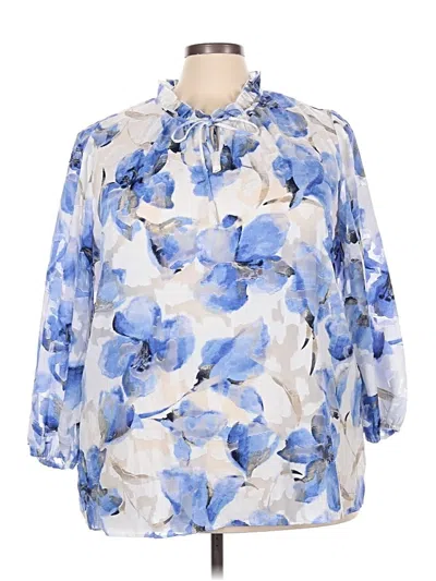 Pre-owned Dennis By Dennis Basso 3/4 Sleeve Blouse In Blue