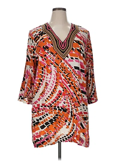 Pre-owned Dennis By Dennis Basso 3/4 Sleeve Blouse In Orange