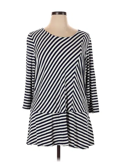 Pre-owned Dennis By Dennis Basso 3/4 Sleeve Top Blue Boatneck Tops