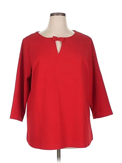 Pre-owned Dennis By Dennis Basso 3/4 Sleeve Top Red Keyhole Neckline Tops