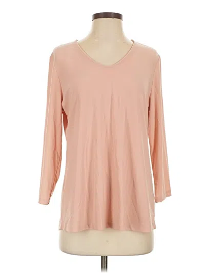 Pre-owned Dennis By Dennis Basso 3/4 Sleeve Top Tan V-neck Tops