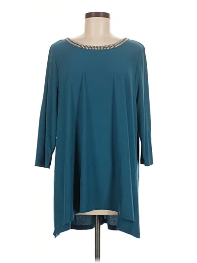 Pre-owned Dennis By Dennis Basso 3/4 Sleeve Top Teal Boatneck Tops In Blue
