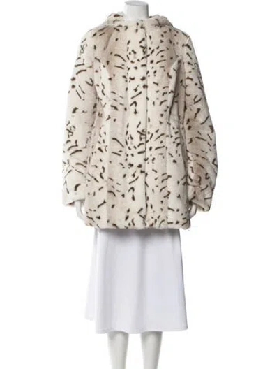 Pre-owned Dennis By Dennis Basso Faux Fur Printed Puffer Coat In Neutral