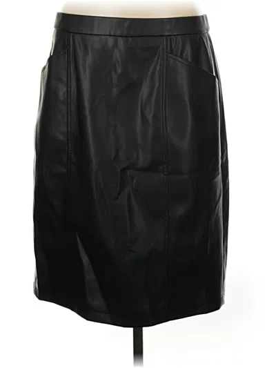 Pre-owned Dennis By Dennis Basso Faux Leather Skirt In Black