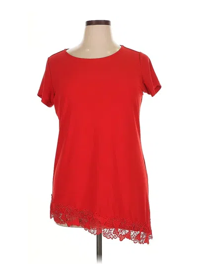 Pre-owned Dennis By Dennis Basso Short Sleeve Top Red Scoop Neck Tops